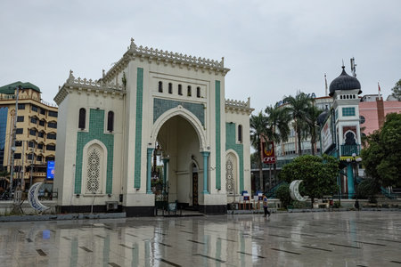 Ouside details of Masjid Raya Al-Mashun, the Grand Mosque of Medan, Sumatra, Indonesia