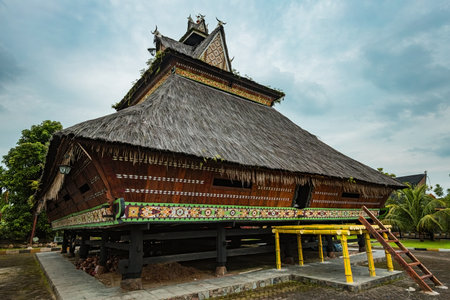 Exterior details of Traditional Karo tribe house example in Medan North Sumatra Indonesiaのeditorial素材