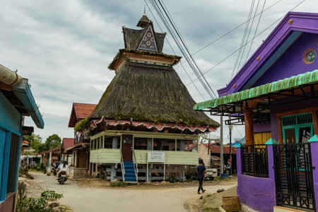 Traditional authentic Karo tribe house in the village of Lingga, Sumatra, Indonesiaのeditorial素材