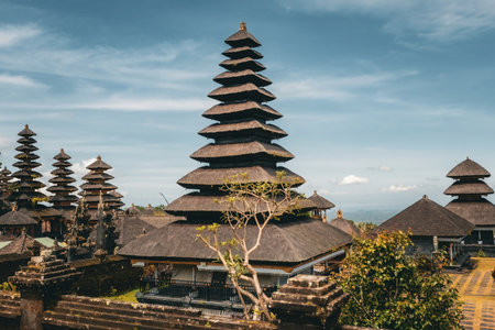 Aerial view of Pura Besakih temple roofs and details in Bali Indonesiaのeditorial素材
