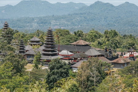 Aerial view of Pura Besakih temple roofs and details in Bali Indonesiaのeditorial素材