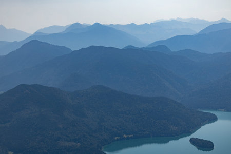Kochel am See aerial breathtaking lake and mountain view in Bavaria Germany