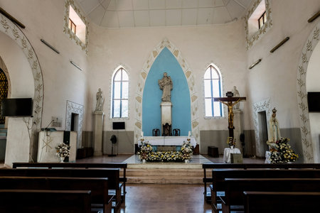 Interior details of Church of Saint Anthony of Motael (Igreja de Santo AntÃ³nio de Motael) in Dili, Timor Lesteのeditorial素材