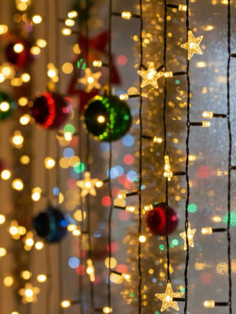 Colorful christmas lights with bokeh backgroundの素材