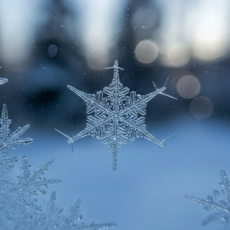 Snowflake on the window in winter.の素材