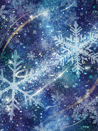 Christmas background with snowflakes and bokeh lights, vector illustrationの素材