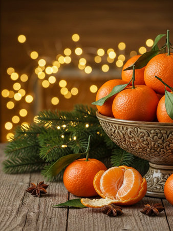 Ripe tangerines in a bowl on a wooden background. Selective focus.の素材