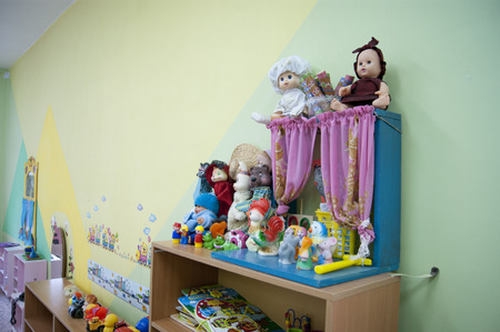 Russia Novodvinsk May 2019 - Kindergarten 24 - a group of children's gardens for children of two or three years old, toys, a slide, a playroom.のeditorial素材