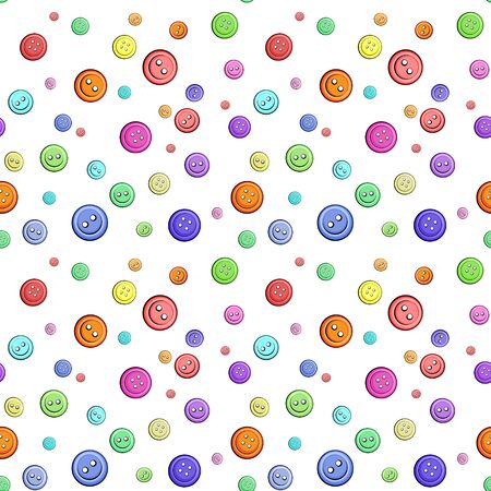 Set of multi-colored buttons for clothes of different sizes. Vector illustration - isolate on a white background. Seamless patternのイラスト素材