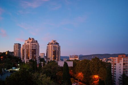 View of the Riviera from the Ferris wheel. Summer City in the sunset, Sochi