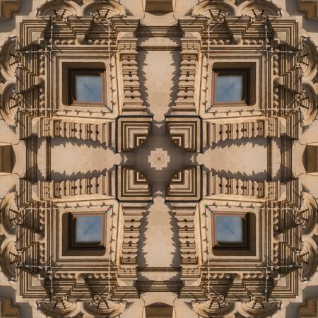 Seamless pattern - square, kaleidoscope of photos on the theme of brick wall, architecture. Design...