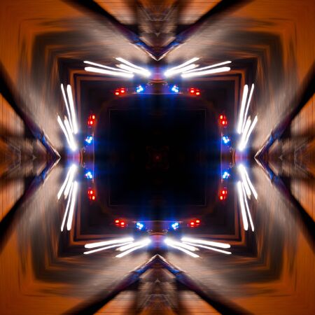 Kaleidoscope, a seamless abstract geometric pattern from the photo - the lights of the night city....