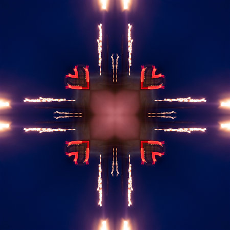 Abstract contrasting bright pattern - square, tiles, kaleidoscope - lights of the night city. Background for blog or website, textiles, packagingの写真素材