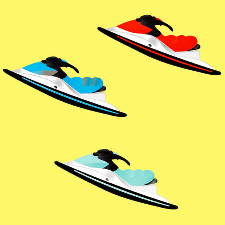 Illustration on the theme of summer extreme sports - three jet skis on a square background....