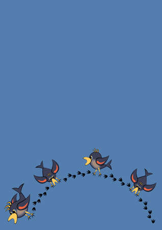 Frames, pattern - birds leave footprints in the snow. The season is winter. Postcard, book or notepad cover. Blue.のイラスト素材