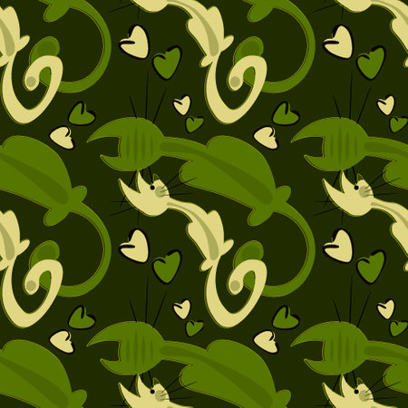 Seamless pattern, endless texture on a square background - stylized cats in love - graphics. Valentines Day, animals. Design elements. Background for website, blog, wallpaper, textiles, packagingのイラスト素材