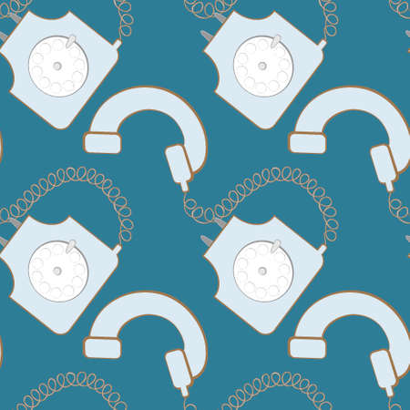 Seamless pattern, endless texture on a square background - stylized rare disc phones - graphics. Communication, conversation, communication. Design elements. Background for website, blog, wallpaper, textiles, packagingのイラスト素材
