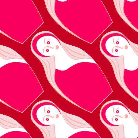 Seamless pattern, endless texture - Illustration on a square background - stylized wooden dolls with a female face, matryoshka - graphics. Toy, woman, tradition. Design elements - Wallpapers, textiles, packaging, background for websites or mobile applicationsのイラスト素材