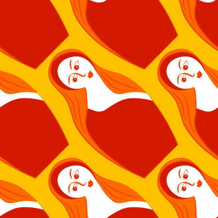 Seamless pattern, endless texture - Illustration on a square background - stylized wooden dolls with a female face, matryoshka - graphics. Toy, woman, tradition. Design elements - Wallpapers, textiles, packaging, background for websites or mobile applicationsのイラスト素材