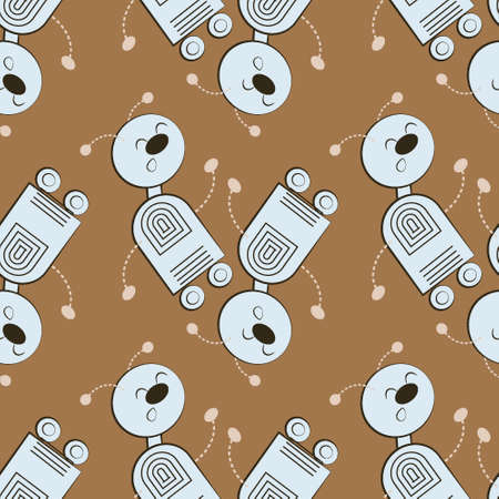 Seamless pattern, endless texture - Illustration on a square background - stylized dancing robots - graphics. Machine Revolt, Artificial Intelligence, Automation. robotization. Design elements - Decoration of covers of notebooks, mobile applications, sites - Wallpapers, textiles, packaging, background for sites or mobile applicationsのイラスト素材
