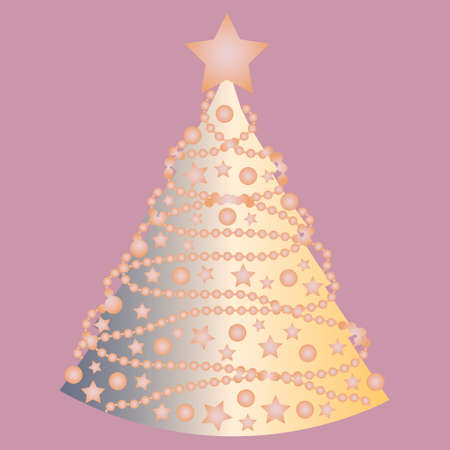 Illustration on a square background - Christmas or Christmas tree with decorations. Stylization, minimalism. Design element of books, notebooks, postcards, interior items. Holiday, magic, fairy tale, surrealのイラスト素材