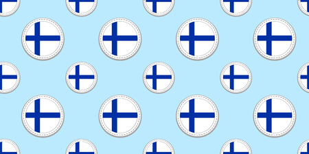 Finland round flag seamless pattern. Finn background. Vector circle icons. Geometric symbols. Texture for sports pages, competition, games, travelling, school design elements. patriotic wallpaper.のイラスト素材