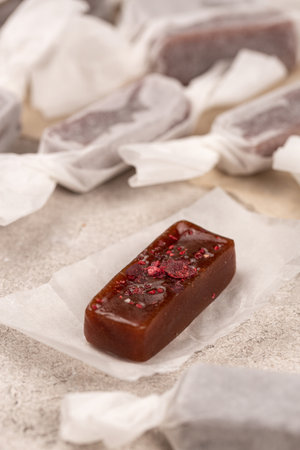 Toffee made of bitter chocolate with red hot chili pepper, handmade