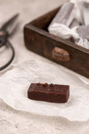 Chocolate toffee with coffee beans, handmadeの写真素材