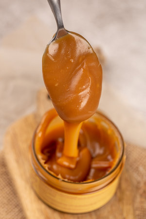 Homemade caramel, sweet dessert, salted caramelの写真素材