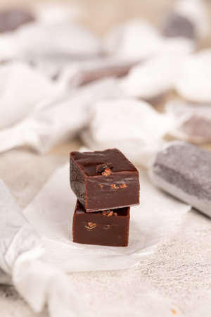 Toffee made of bitter chocolate with coffee beans, handmadeの写真素材