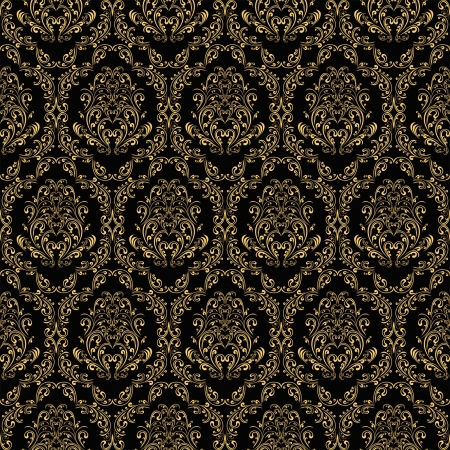 Seamless retro wallpaper in victorian style: gold on black.のイラスト素材