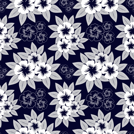 Seamless  navy blue pattern with white flowersのイラスト素材