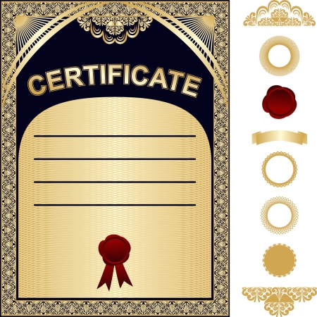 Certificate Template with additional elements - gold and dark blue designのイラスト素材