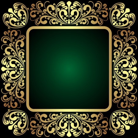 Elegant golden ornamental Frame on dark greenのイラスト素材