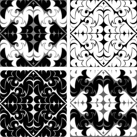 Seamless ornamental Tiles in black and white colorsのイラスト素材