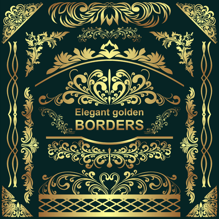Golden elegant Borders, design Elements - big Set for your Design.のイラスト素材