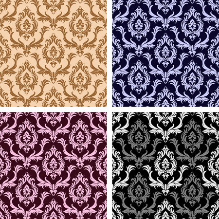 Seamless damask floral Wallpaper- set on four Variantsのイラスト素材