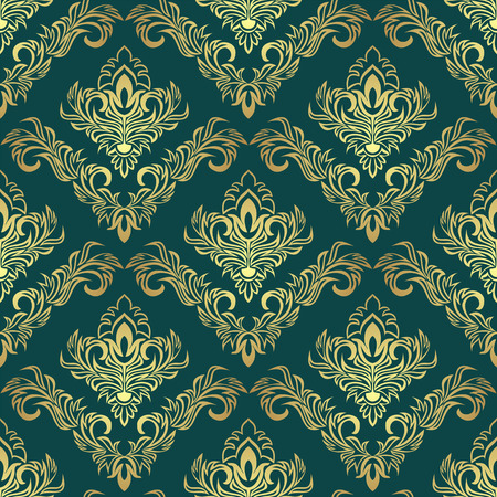 Luxury golden damask Pattern on dark greenのイラスト素材