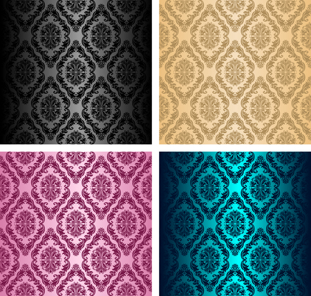 Seamless retro damask Pattern - set of four colorsのイラスト素材