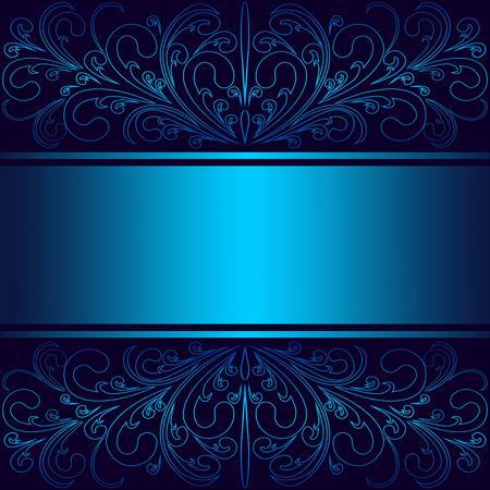 Luxury blue Background with elegant floral Borders and Ribbon (Place for Text).のイラスト素材