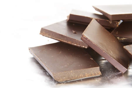Stack of Broken Dark Chocolate Pieces on Foil