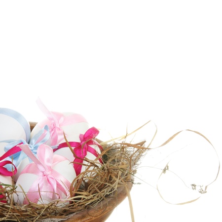 White Easter Eggs in Grass Nestの写真素材