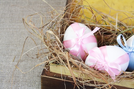 Tied Easter Eggs in Vintage Box Close