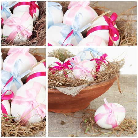 Easter Festive Collage Square with Tied Eggsの写真素材