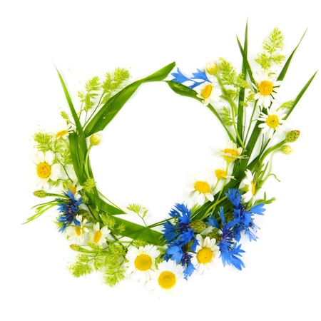 Floral Round Frame Made of Summer Flowersの写真素材
