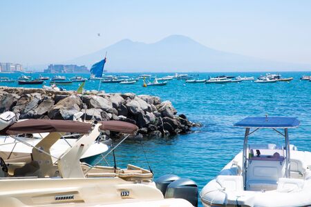 Vesuvius view and Naples port, mediterranean sea in Italy, Naples bay. の写真素材