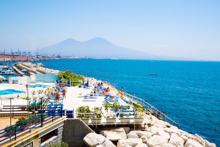 Naples beach and Vesuvius view, Italy. Naples bay.の写真素材