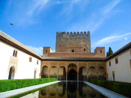 Granada, Spain - May 2 2015. Alhambra palace view, Granada, Andalusia region, Spain. Beautiful summer day with blue clear sky.のeditorial素材