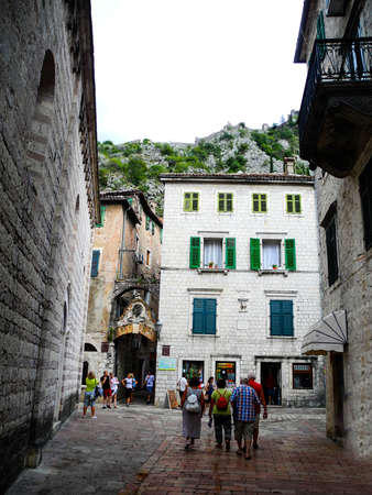 Kotor, Montenegro -3 September 2014. Narrow street in Kotor old town.のeditorial素材