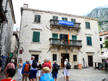 Kotor, Montenegro -3 September 2014. Narrow street in Kotor old town, old medieval buildings.のeditorial素材